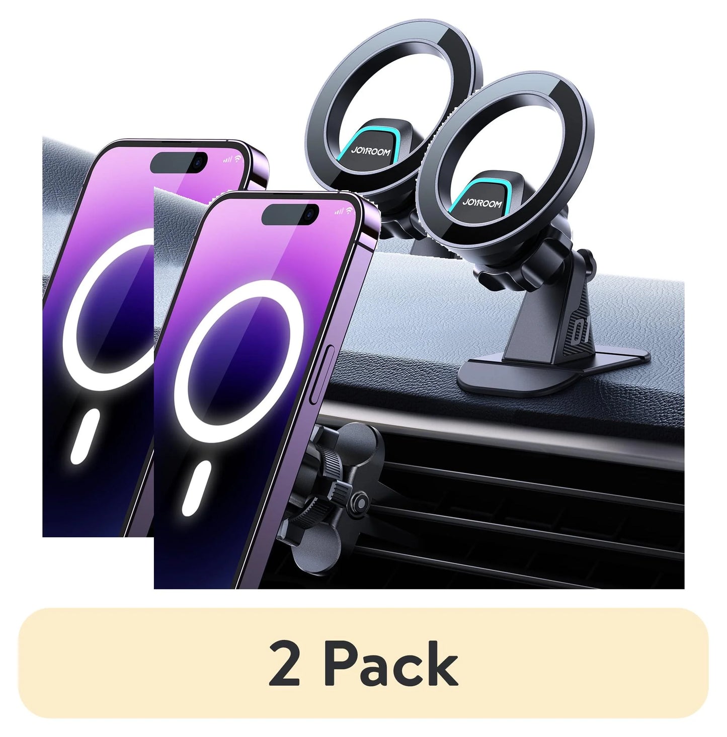 (2 Pack) 2 in 1 Magnetic Phone Holder for Car, Air Vent & Dashboard Car Phone Holder for Iphone, Compatible for Magsafe Car Mount, Fit for Iphone 16 15 14 13 12 Pro Max