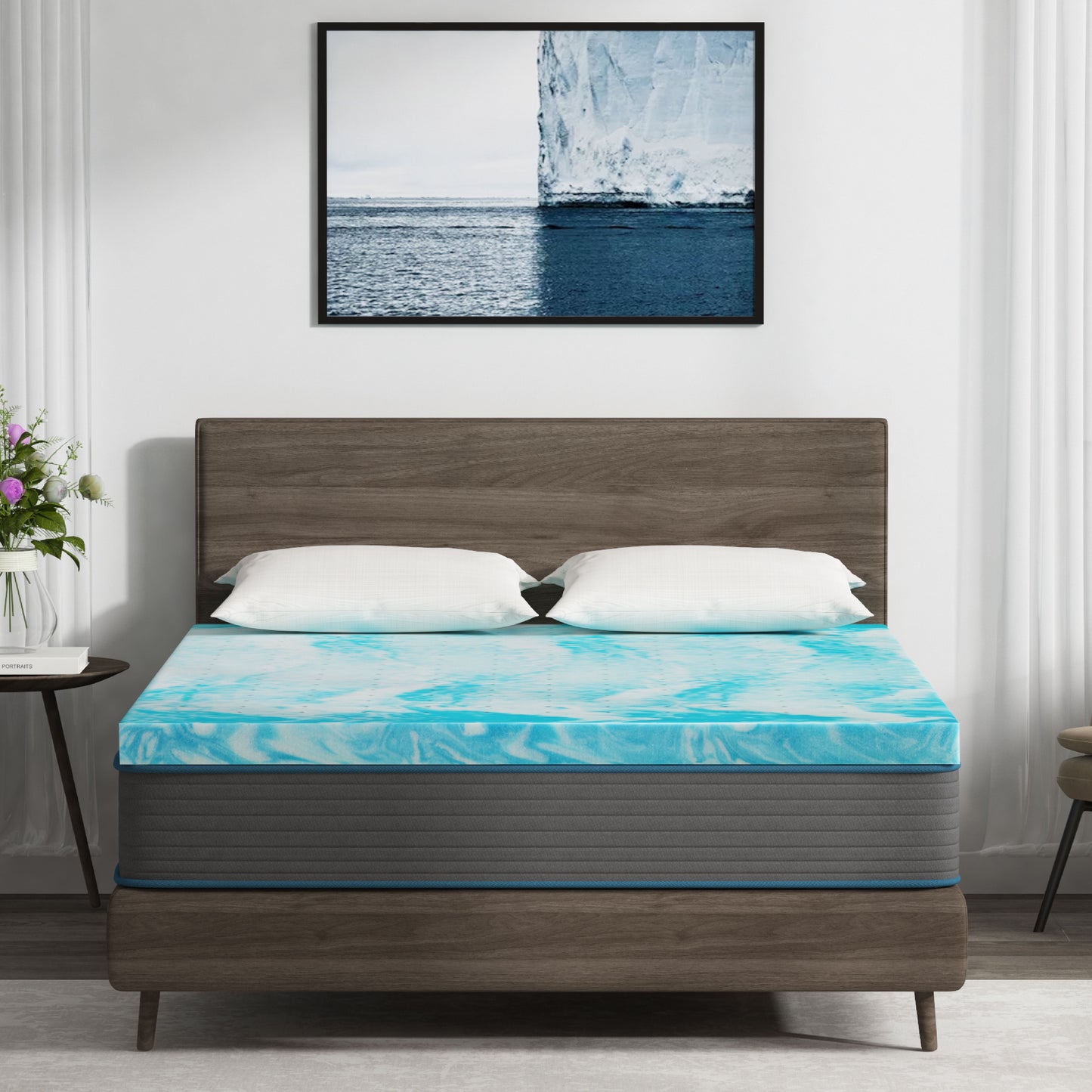 EGO HOME 2 Inch Cooling Gel Memory Foam Mattress Topper, Queen Mattress Topper, Blue
