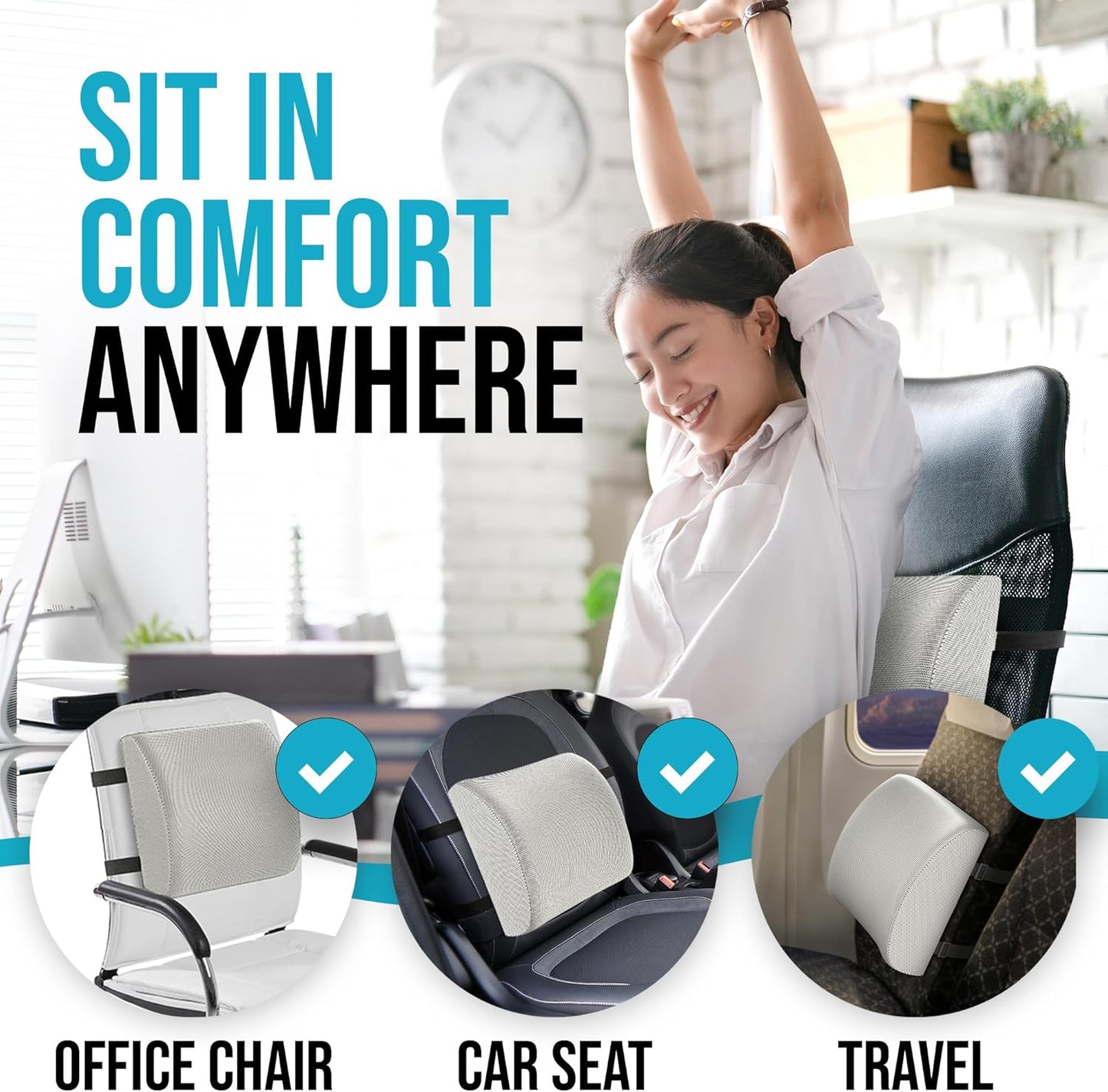 Office Chair Cushion and Back Support for Office Chair, Lumbar Support Pillow, Memory Foam, Non Slip Sitting and Back Rest for Gaming, Car Seat Cushion, Chair Pad