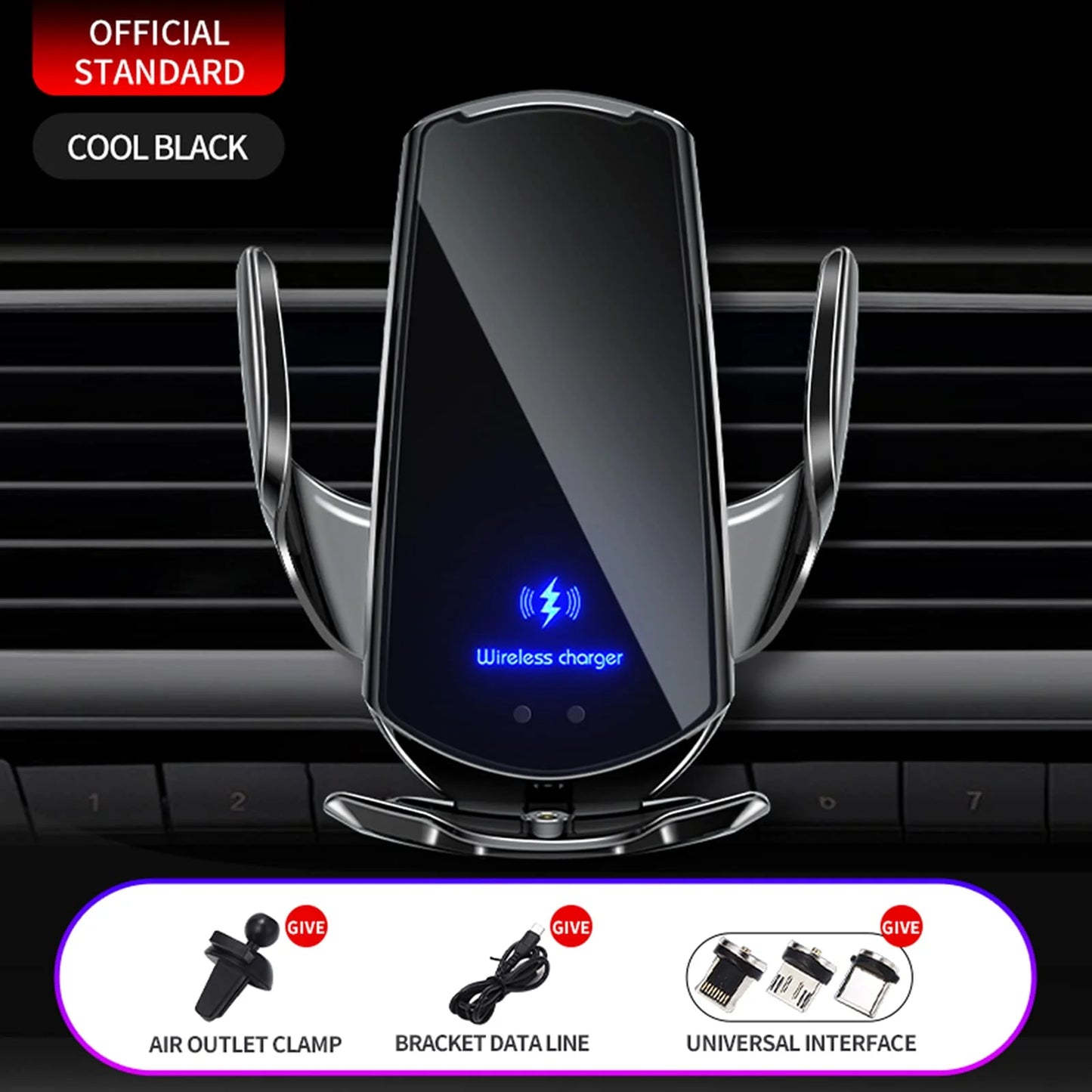 Car Mount Charger 15W Magnetic Wireless Car Charger, Fast Charging Air Vent Magnet Accessories Auto Clamping Phone Holder for Iphone 15/14/13/12, Samsung, Black