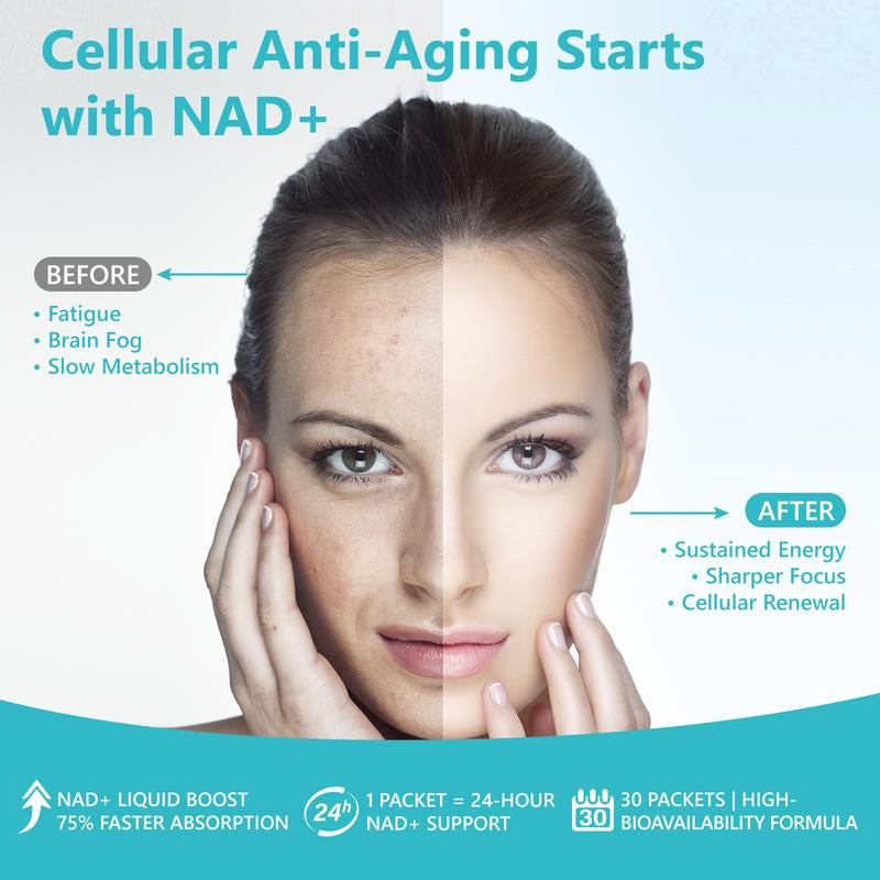 Dr.Thomps NAD+ Advanced Liquid Drink Mix – Anti-Aging Formula for Energy, Focus & Skin Support – Berry Flavor – 30 Pack