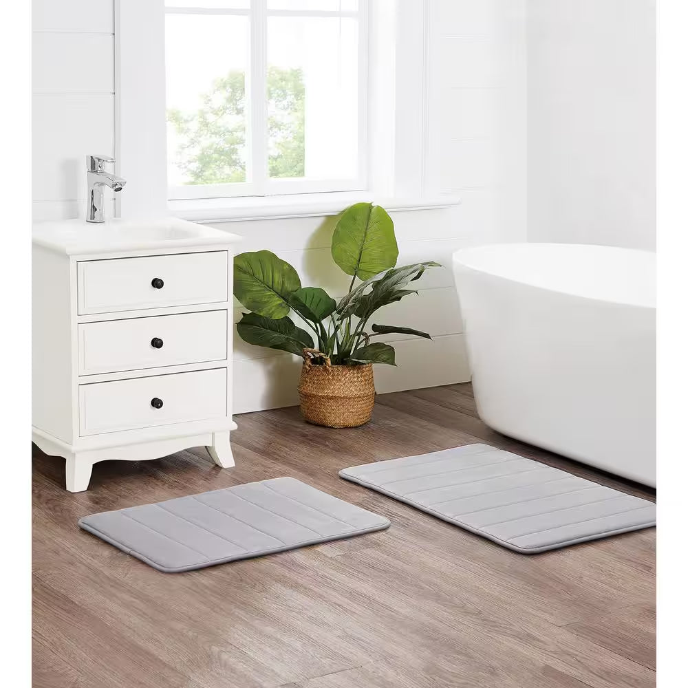 Memory Foam Grey 32 In. X 20 In. Polyester 2-Piece Bath Mat Set