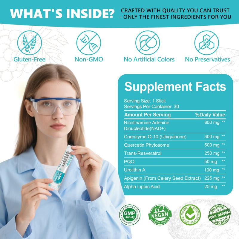 Dr.Thomps NAD+ Advanced Liquid Drink Mix – Anti-Aging Formula for Energy, Focus & Skin Support – Berry Flavor – 30 Pack