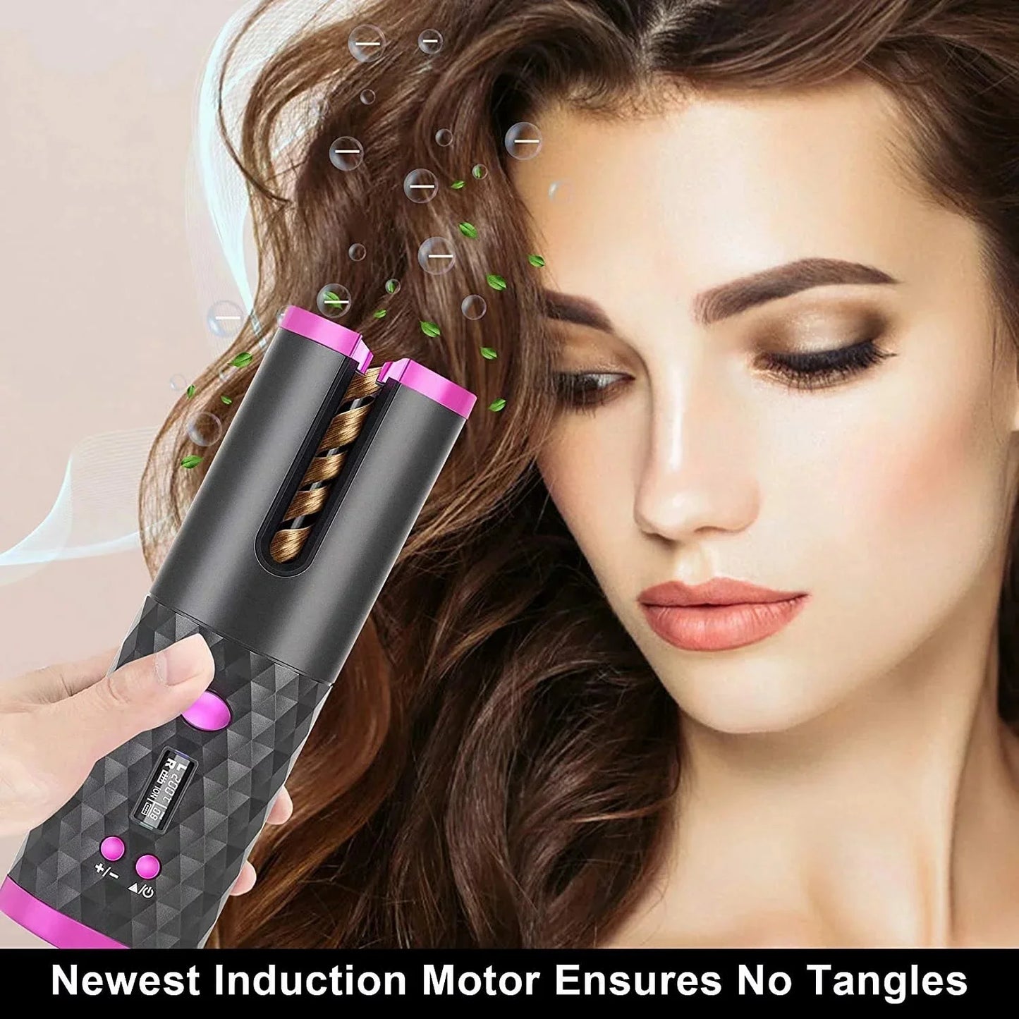 Portable Automatic Hair Curler, Ceramic Rotating Wireless Auto Curling Iron Wand, Portable USB Rechargeable Spin Curler for Hair Styling (Black)
