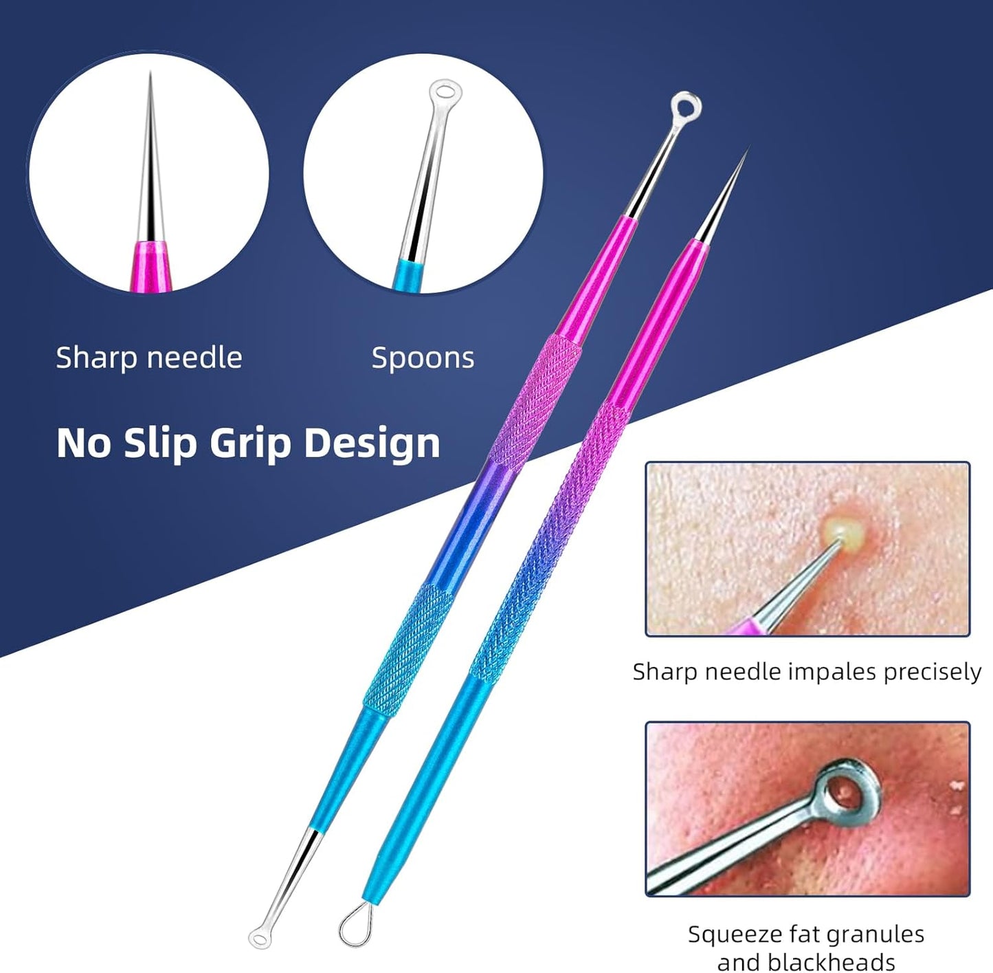 Pimple Popper Tool Kit - 10 Pcs Blackhead Remover Comedone Extractor Kit with Metal Case for Quick and Easy Removal of Blackheads, Zit Removing, Facial and Nose(Colorful)