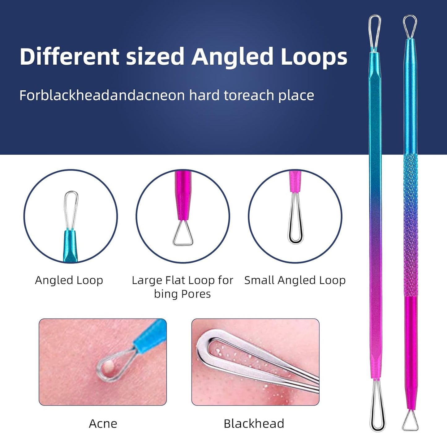 Pimple Popper Tool Kit - 10 Pcs Blackhead Remover Comedone Extractor Kit with Metal Case for Quick and Easy Removal of Blackheads, Zit Removing, Facial and Nose(Colorful)
