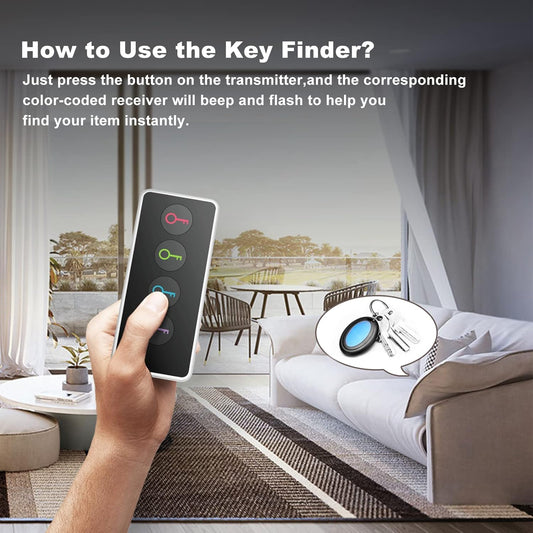 Wireless Key Finder with LED Light - Easy-To-Use Tracker for Seniors - Locate Keys, Phones, Wallets, and TV Remotes - Tracking Device Includes 4 Receivers and Remote Finder