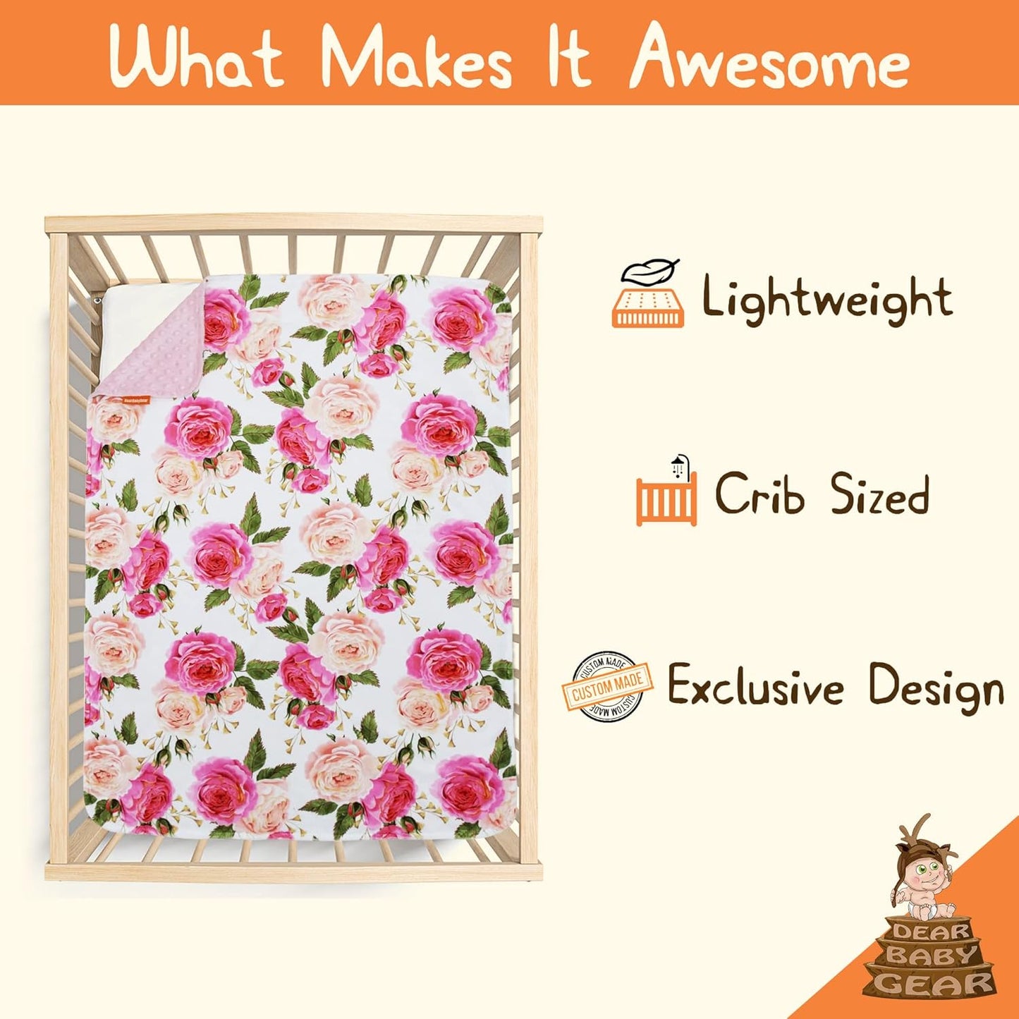 - Reversible Baby Blankets - Soft Nursery Blanket for Newborn - Toddler Blankey - Throw Blanket for Boys & Girls - Infant Blankets - 38X29 (Roses Print - Pink Dot)