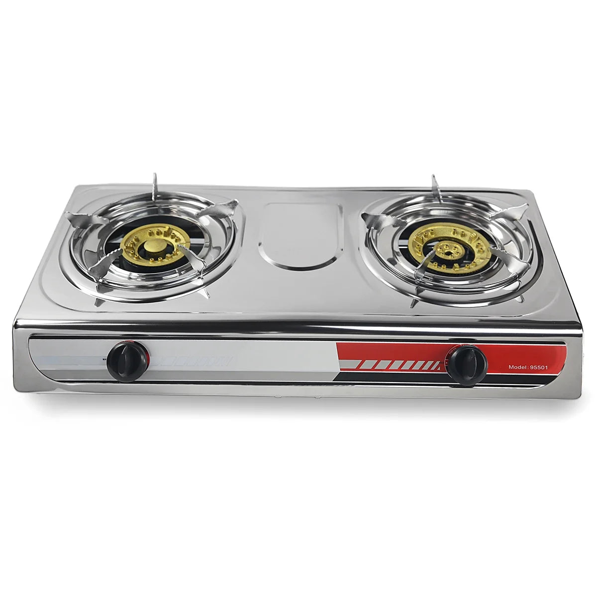 Portable Gas Stove 2 Burner Cooktop, Stainless Steel, Auto Ignition, Regulator Included