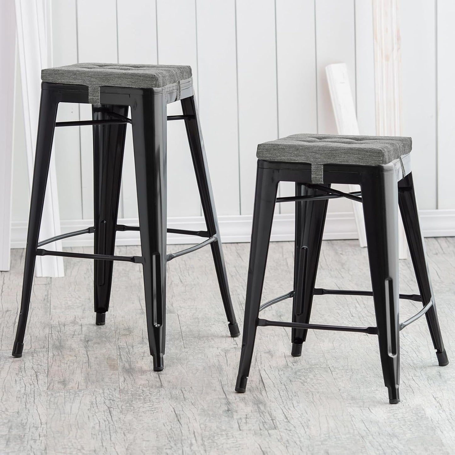 12 Inches Square Seat Cushion, Super Soft 2PC Bar Stool Square Seat Cushion with Ties- Gray (12" (30CM) 2PC)