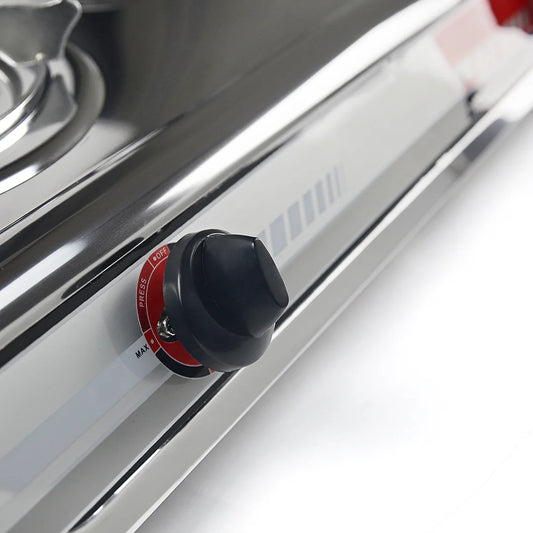 Portable Gas Stove 2 Burner Cooktop, Stainless Steel, Auto Ignition, Regulator Included