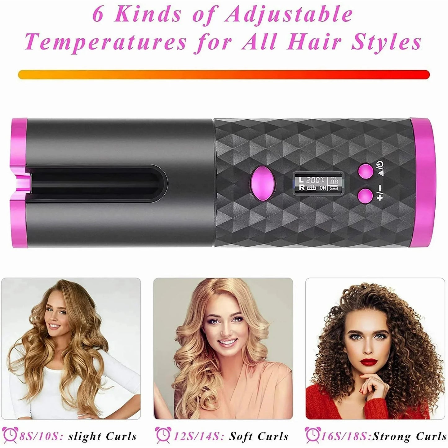 Portable Automatic Hair Curler, Ceramic Rotating Wireless Auto Curling Iron Wand, Portable USB Rechargeable Spin Curler for Hair Styling (Black)