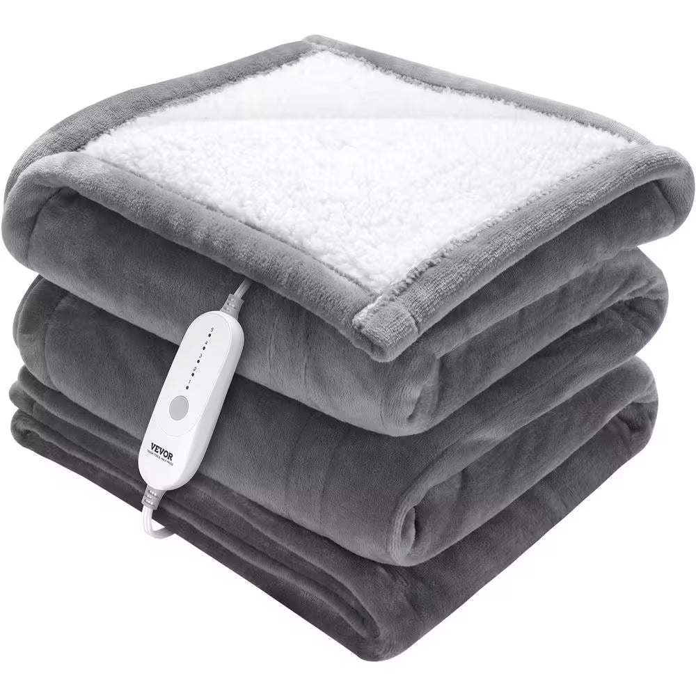 Heated Blanket Electric Throw 50 In. X 60 In. Twin Size Soft Flannel, Sherpa Heating Blanket Electric Blanket, Grey