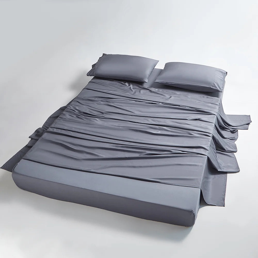 100% Organic Bamboo Sheets Queen Set 4 Pcs - Luxury Soft with 18 Inch Deep Pocket - Ultra Breathable Cooling Sheets for Hot Sleepers - Queen Bed Sheets(Bark Gray)