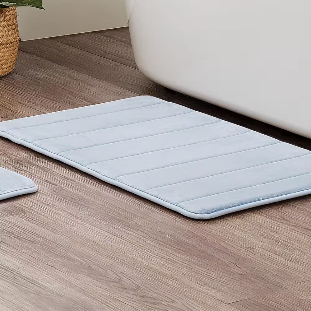 Memory Foam Blue 24 In. X 17 In. Polyester 2-Piece Bath Mat Set