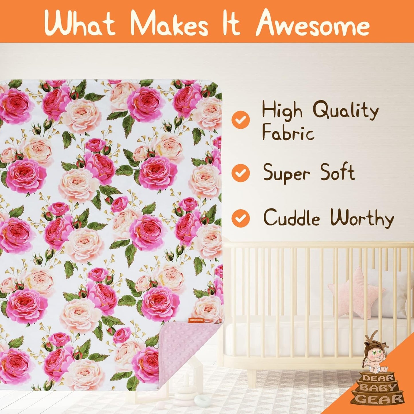 - Reversible Baby Blankets - Soft Nursery Blanket for Newborn - Toddler Blankey - Throw Blanket for Boys & Girls - Infant Blankets - 38X29 (Roses Print - Pink Dot)