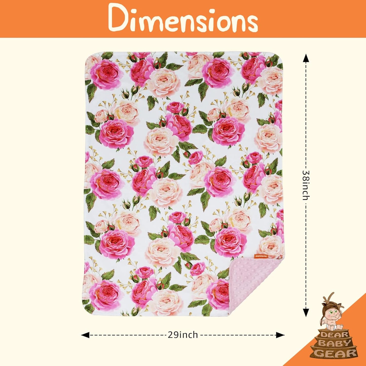 - Reversible Baby Blankets - Soft Nursery Blanket for Newborn - Toddler Blankey - Throw Blanket for Boys & Girls - Infant Blankets - 38X29 (Roses Print - Pink Dot)