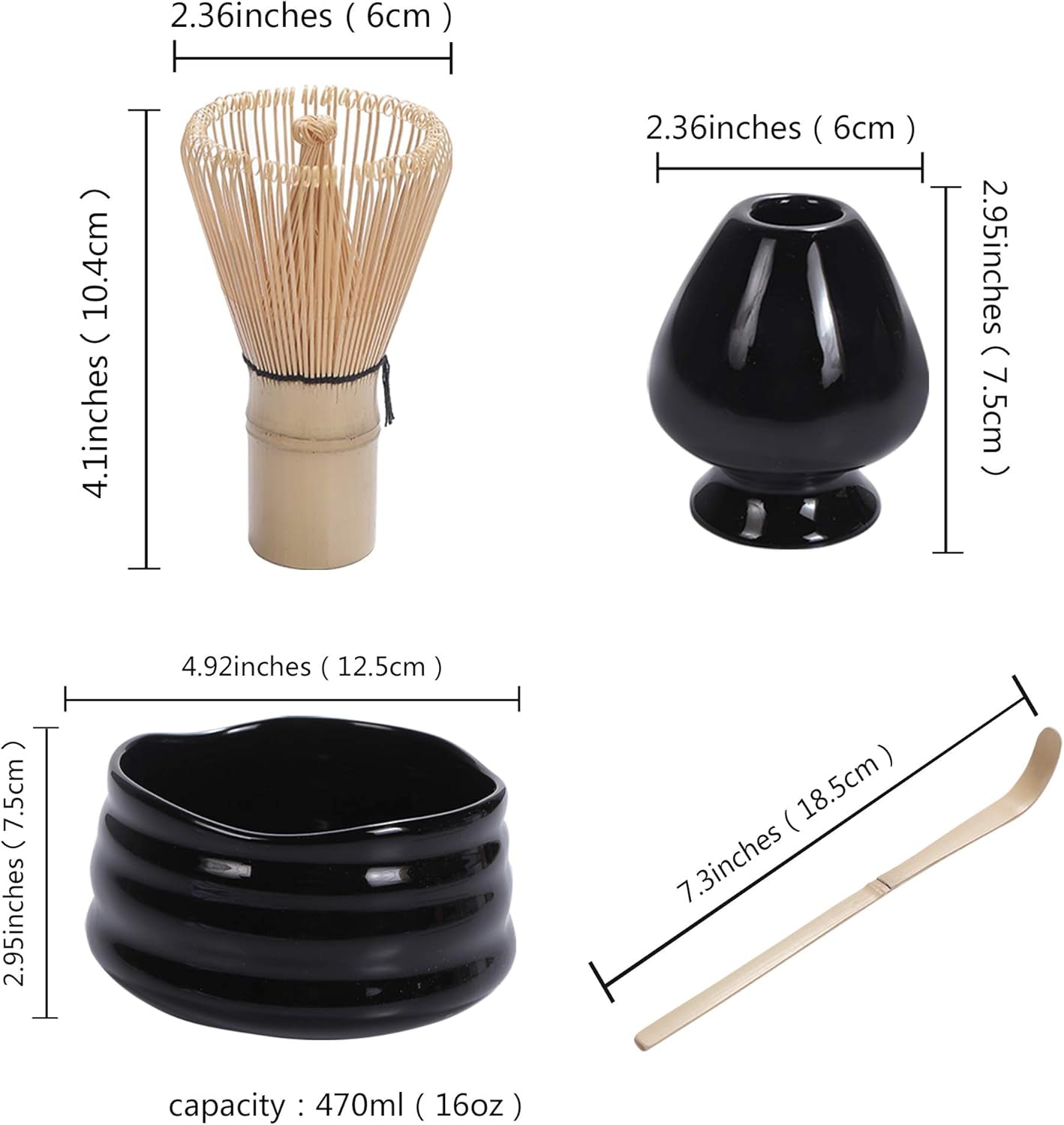 SRC Japanese Matcha Tea Set - Matcha Set with Matcha Whisk and Bowl | 5-Piece Matcha Kit with Bamboo Scoop & Matcha Whisk Holder | Matcha Tea Kit with Instructions inside Matcha Handbook (Black)