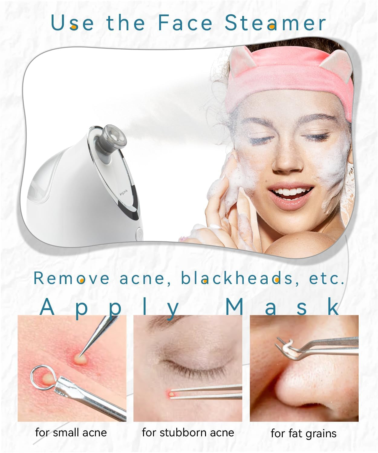 Facial Steamer, 3 in 1 Face Steamer for Facial,Compact Nanosteamer with Aromatherapy,Face Humidifier - Adjustable Nozzle, Warm Mist Steamer for Home SPA, Stainless Steel Skin Kit & Headband