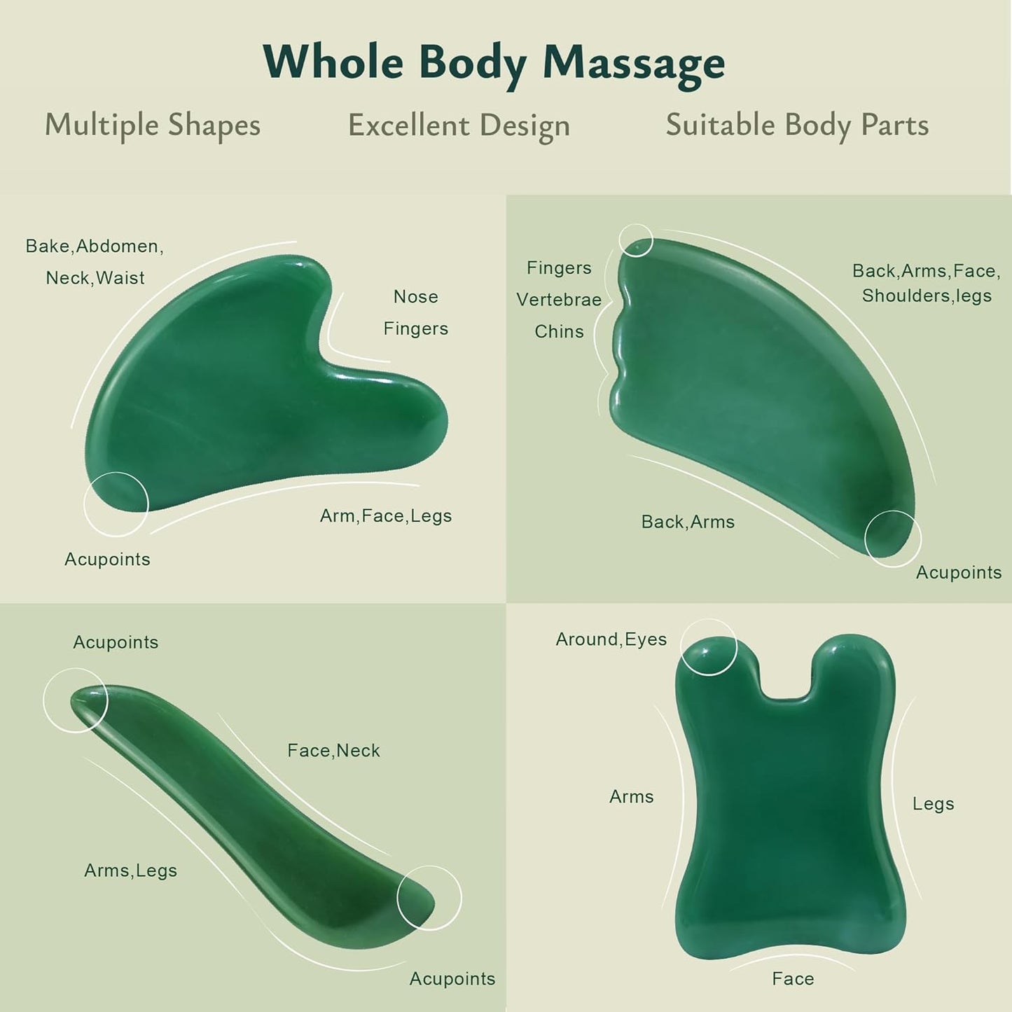 Guasha Massage Tool, 4 Pcs Gua Sha Facial Tool, Guasha Board for SPA Acupuncture Therapy Trigger Point Treatment, Gua Sha Scraping Massage Tool(Green)