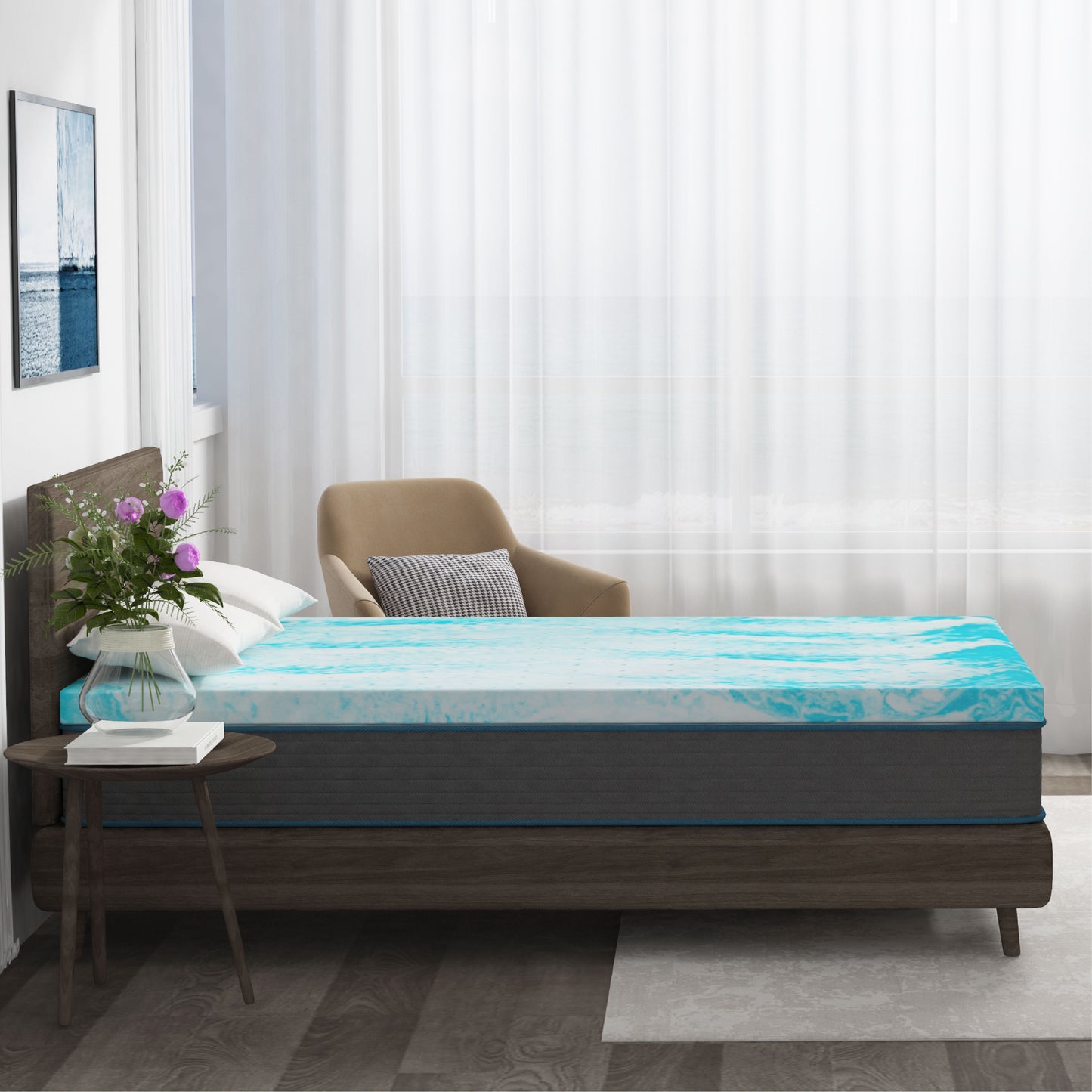 EGO HOME 2 Inch Cooling Gel Memory Foam Mattress Topper, Queen Mattress Topper, Blue