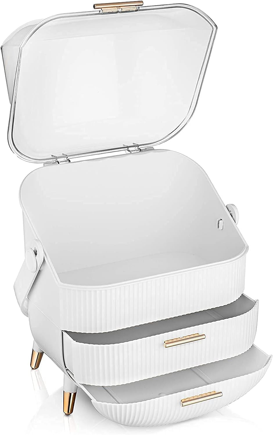 Makeup Organizer, Cosmetic Display Cases with Brush and Lipstick Organizer, Dust Water Proof Cosmetics Storage Display Skincare Case, Suitable for Bathroom and Bedroom Vanity (White)