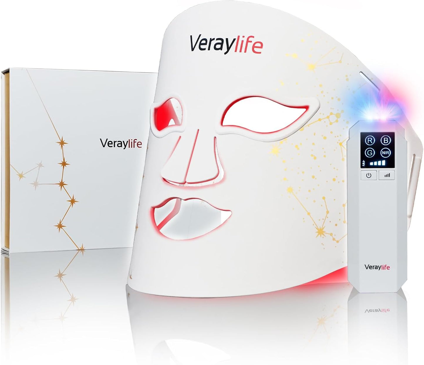 Red Light Therapy Mask for Face, LED Facial Mask, Skin Care Light with near Infrared 850Nm & Adjustable Blue Light, Portable Home Device with 7 Colors & 8 Modes, 432 Beads Pro Leds (White)