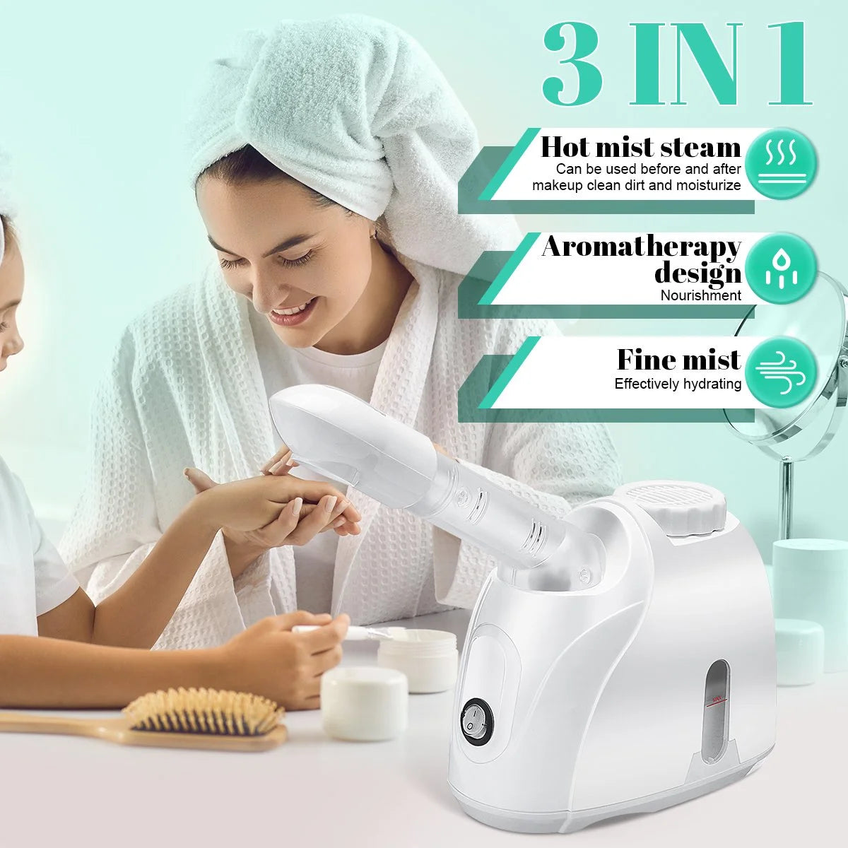 Portable Facial Steamer, Nano Ionic with 180°Rotatable Sprayer, Warm/Cold Mist Portable Facial Steamer for Salon and SPA