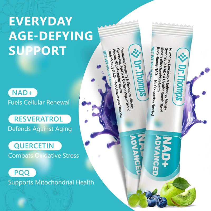 Dr.Thomps NAD+ Advanced Liquid Drink Mix – Anti-Aging Formula for Energy, Focus & Skin Support – Berry Flavor – 30 Pack