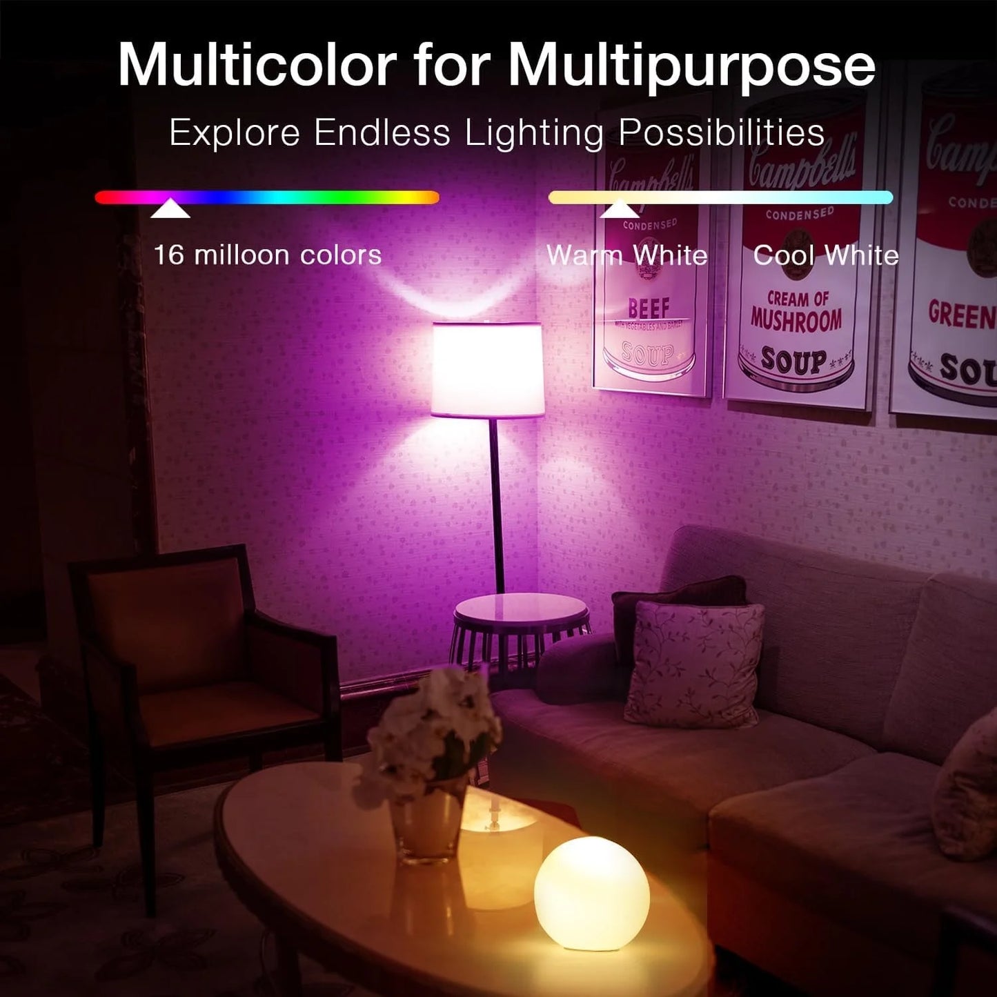 Smart Light Bulbs, Wifi Color Changing LED Light Bulbs,9W (60Watt Eqv),A19 E26 2.4Ghz Only 6 Pack