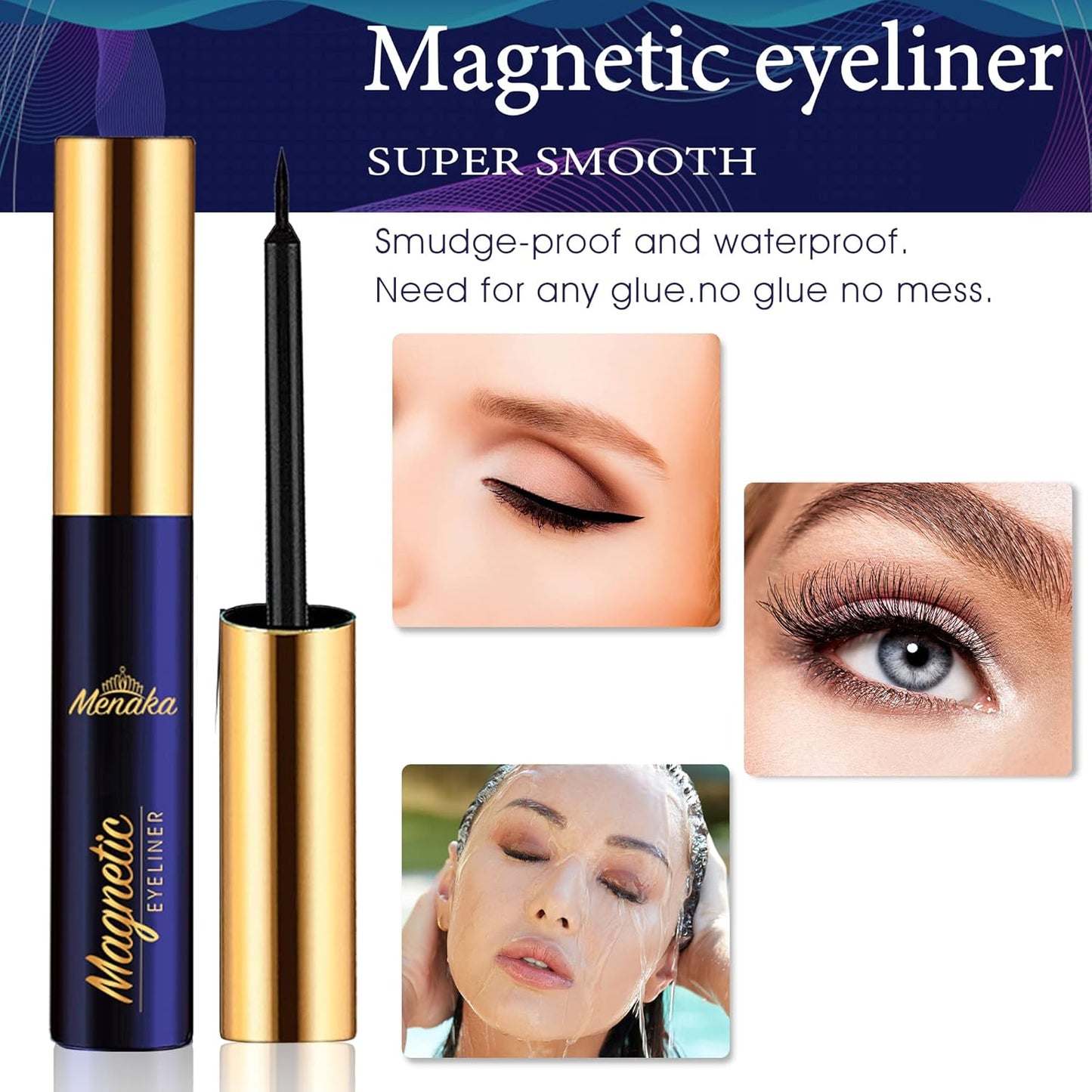 Magnetic Eyelashes with Eyeliner Kit, Magnetic Lashes and Eyeliner Kit with Applicator, Updated Most Natural Look,Strongest Hold,Waterproof, 10 Pairs Reusable False Lashes Easy to Use.