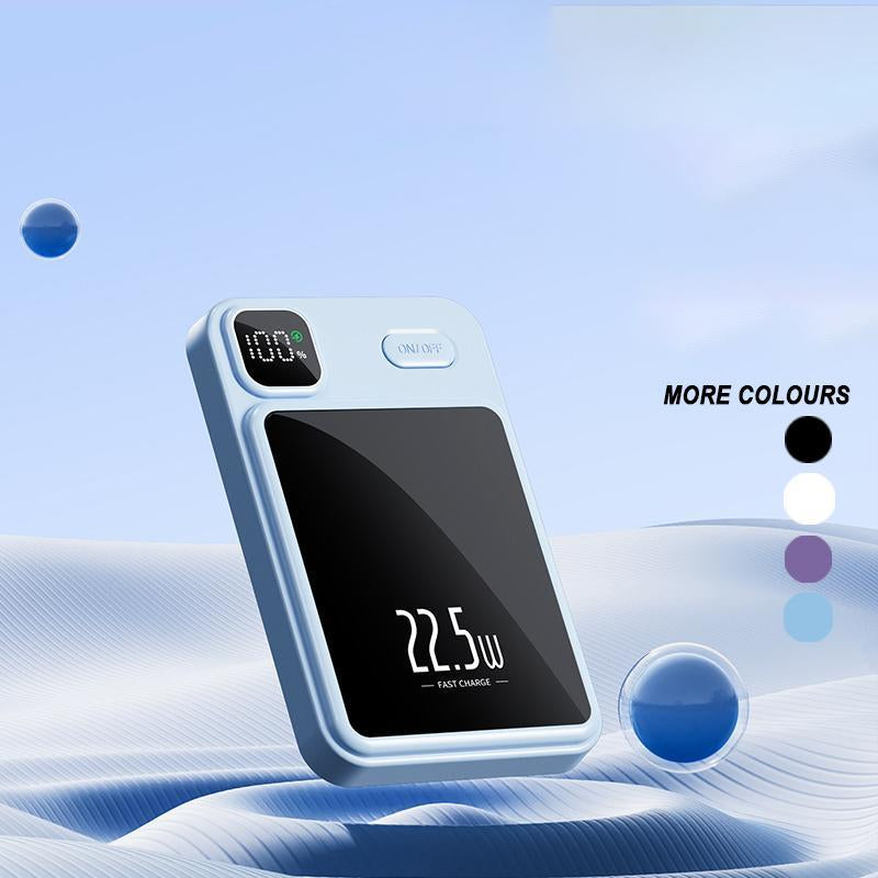 Portable Magnetic Mini Power Bank, 5000Mah 15W Fast Charging Power Bank, Smartphone Rechargeable Battery Packs, LED Digital Display Power Bank for Emergency, Multifunctional Power Bank