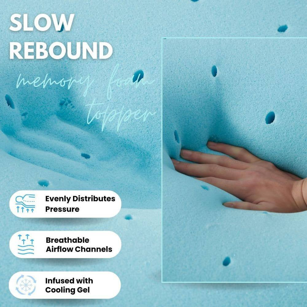 Cooling Gel Memory Foam Mattress Topper : 2 In. Twin Size : Medium Firm : Centaur-Us Certified