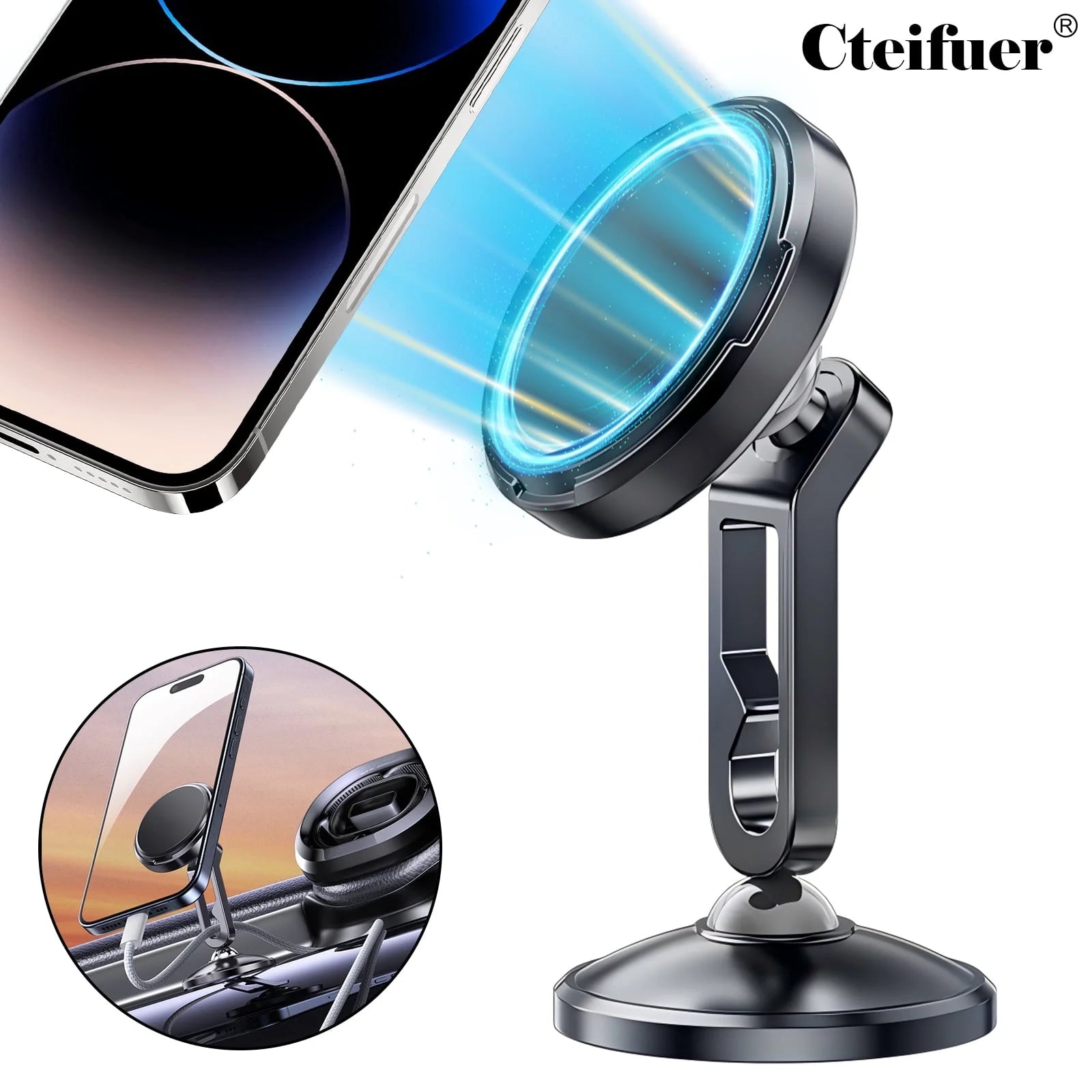 Magnetic Car Phone Holder: 360°Rotatable Car Phone Holder - Air Vent Dashboard Windshield Car Phone Mount