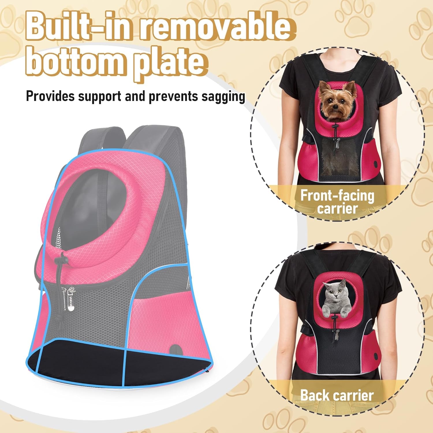 Pet Dog Carrier Backpack Small Dog Front Backpack Ventilated Mesh Dog Travel Back Pack with Safety Belt for Travel Hiking Cycling Outdoor Adventures (Size L: 10-14 Lbs, Rethink Pink)
