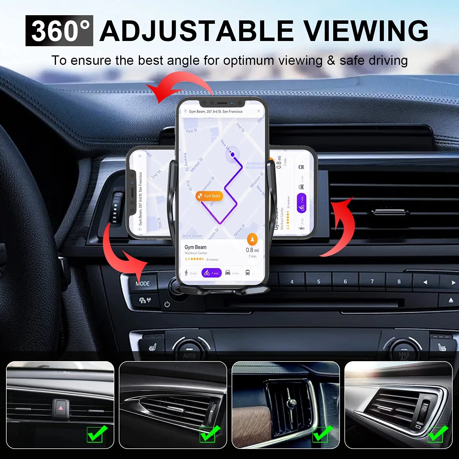 Car Mount Charger 15W Magnetic Wireless Car Charger, Fast Charging Air Vent Magnet Accessories Auto Clamping Phone Holder for Iphone 15/14/13/12, Samsung, Black