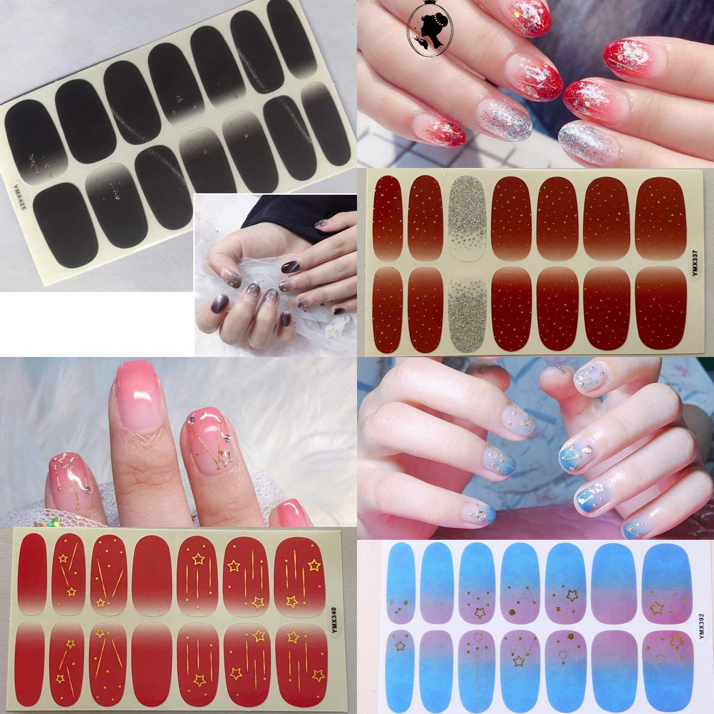 20 Sheets Full Nail Polish Stickers Strips Set with 1Pc File for Women & Girls, Gradient Nail Stickers Wraps Manicure Tips, Multiple Designs Gradient Stick on Gel Nail Strips