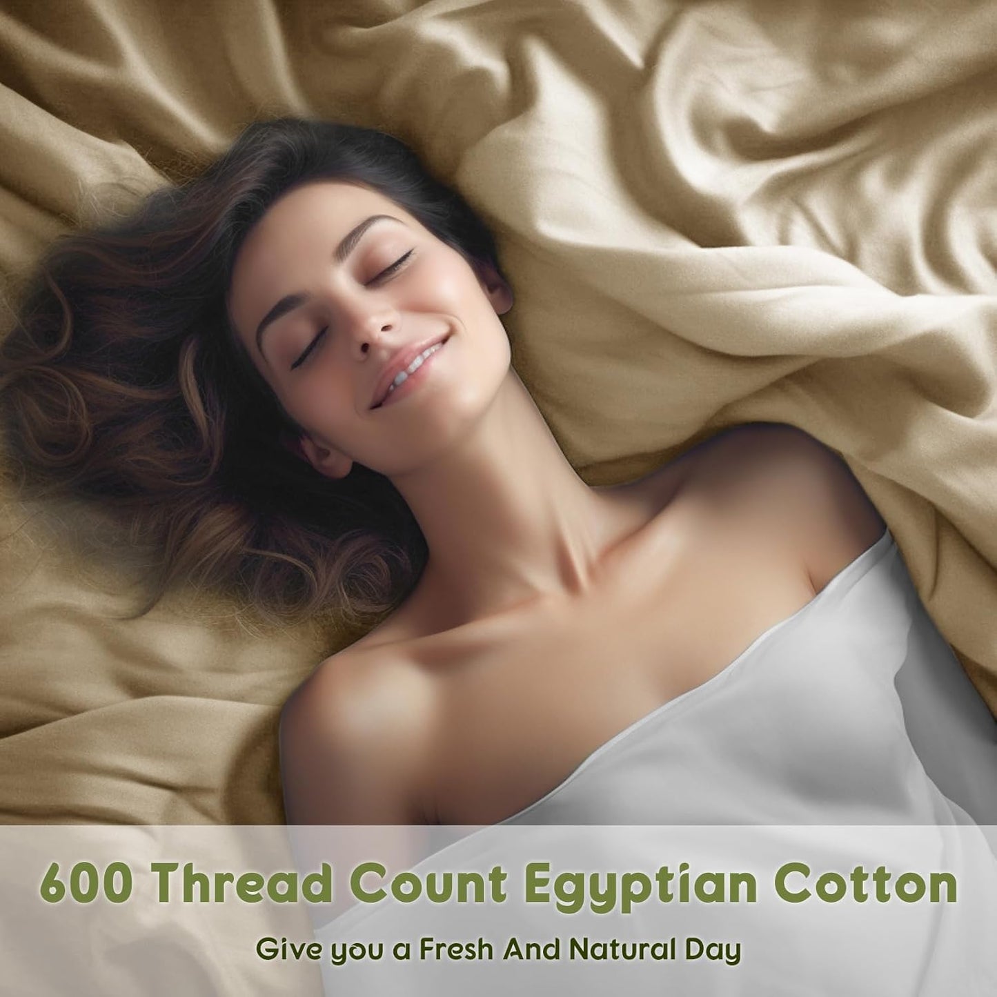 100% Egyptian Cotton Sheets King Size - 600 Thread Count, Luxury Hotel Quality Bedding Set, Soft Cooling Sateen Weave Bed Sheet Sets, 16" Deep Pocket - 4 Pc(Beige,King)