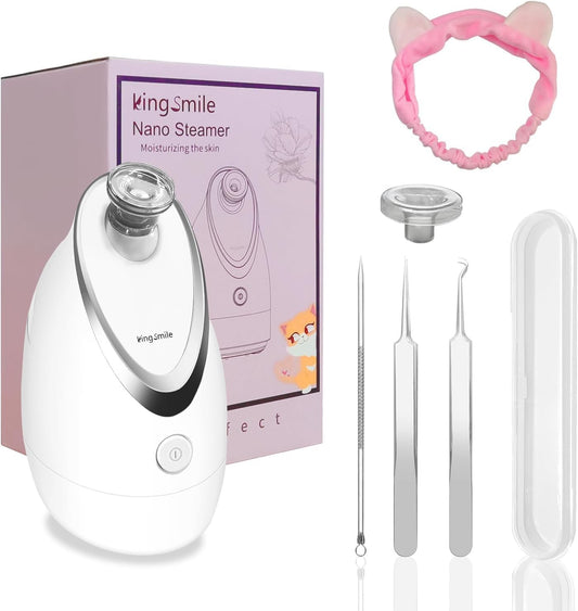 Facial Steamer, 3 in 1 Face Steamer for Facial,Compact Nanosteamer with Aromatherapy,Face Humidifier - Adjustable Nozzle, Warm Mist Steamer for Home SPA, Stainless Steel Skin Kit & Headband