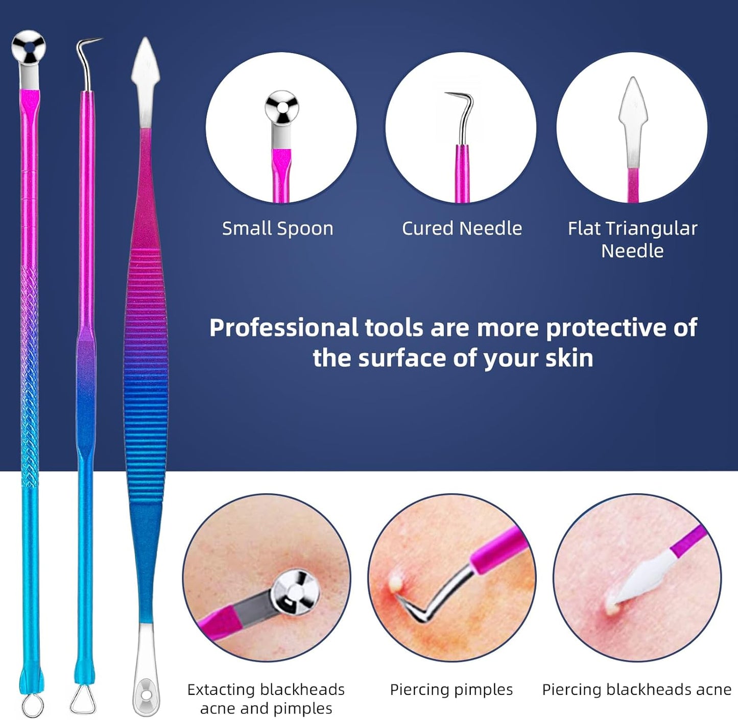 Pimple Popper Tool Kit -  10 Pcs Blackhead Remover Comedone Extractor Kit with Metal Case for Quick and Easy Removal of Blackheads, Zit Removing, Facial and Nose(Colorful)