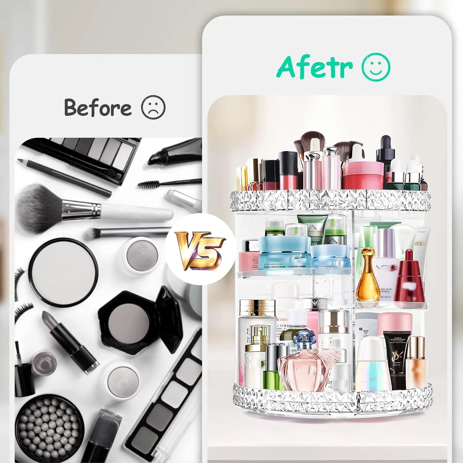 360 Rotating Makeup Organizer, Adjustable Storage Large Capacity Makeup Display Case Clear Acrylic Perfume Organizer Container for Cosmetic Brushes Lipsticks