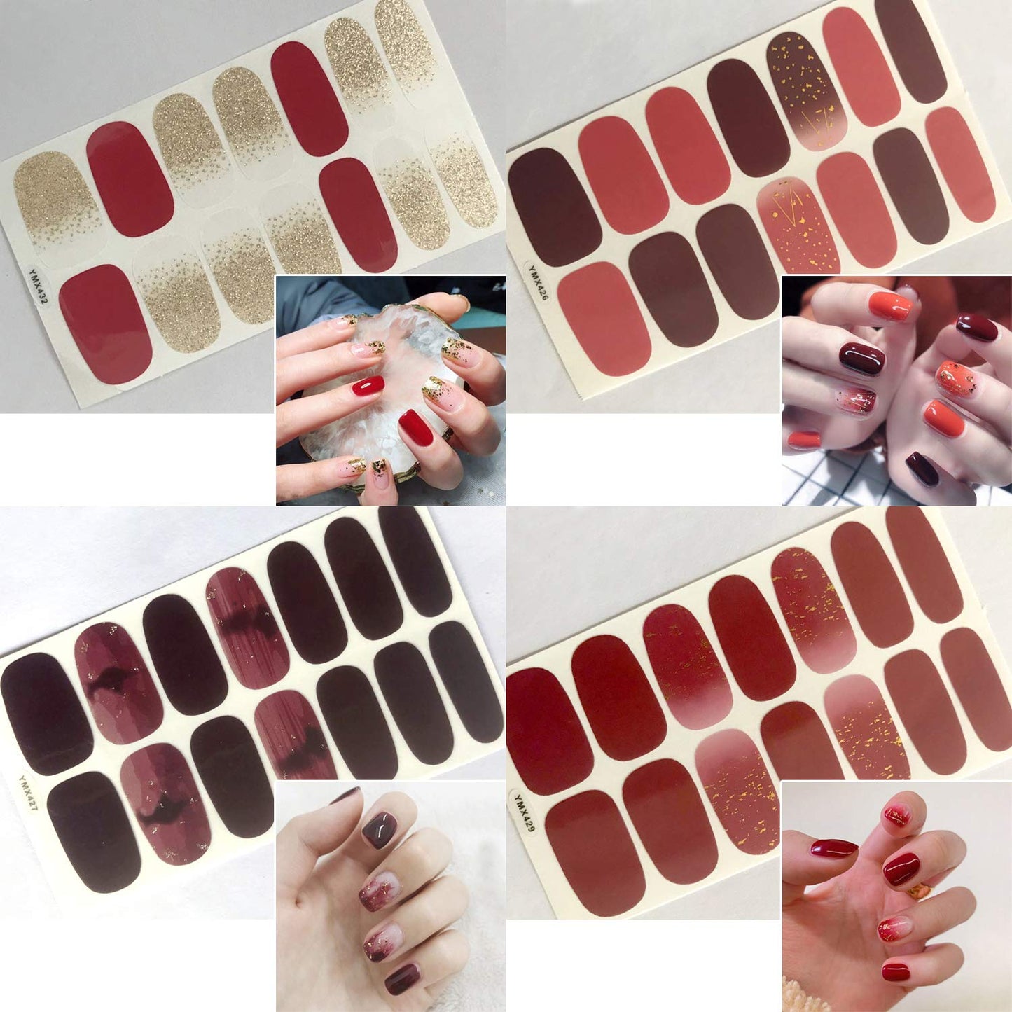 20 Sheets Full Nail Polish Stickers Strips Set with 1Pc File for Women & Girls, Gradient Nail Stickers Wraps Manicure Tips, Multiple Designs Gradient Stick on Gel Nail Strips