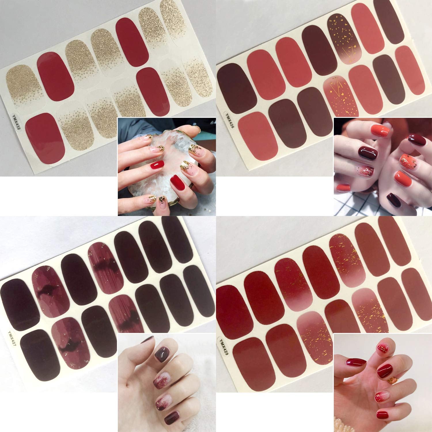 20 Sheets Full Nail Polish Stickers Strips Set with 1Pc File for Women & Girls, Gradient Nail Stickers Wraps Manicure Tips, Multiple Designs Gradient Stick on Gel Nail Strips