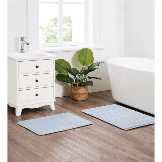 Memory Foam Blue 24 In. X 17 In. Polyester 2-Piece Bath Mat Set