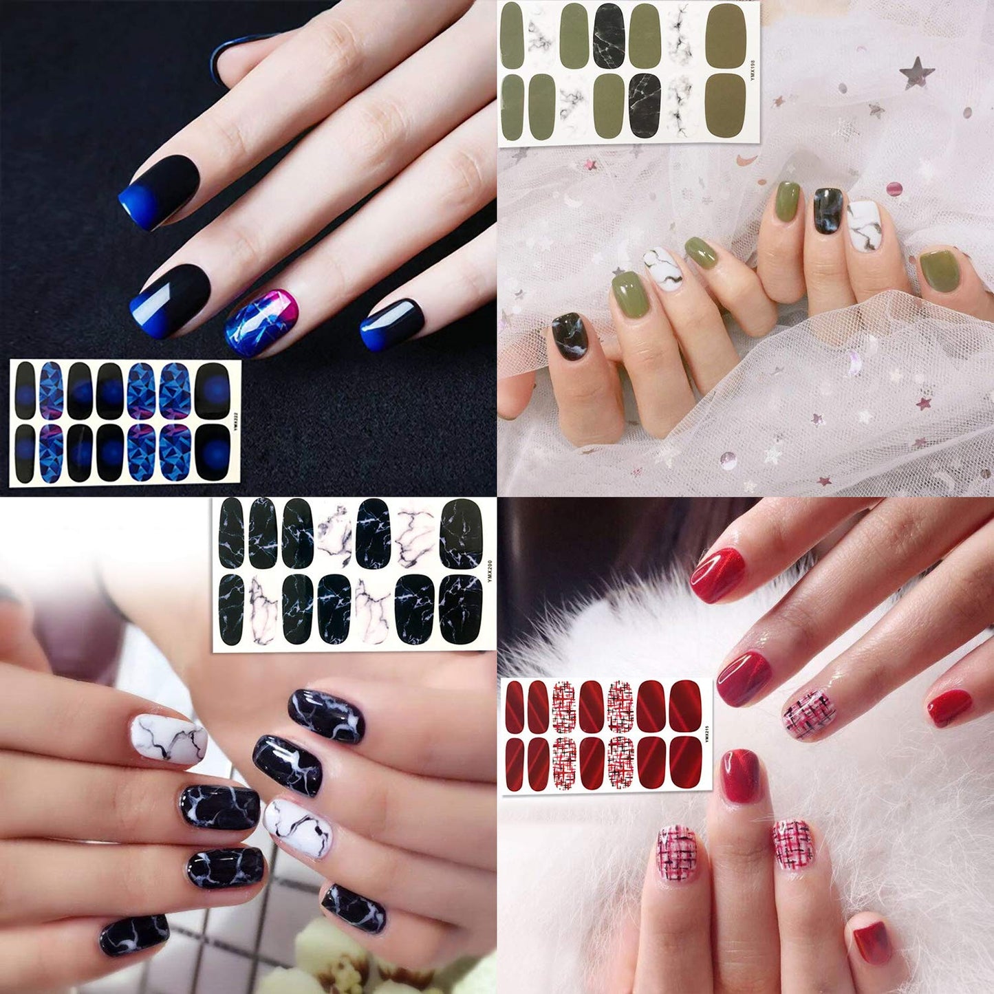 20 Sheets Full Nail Polish Stickers Strips Set with 1Pc File for Women & Girls, Gradient Nail Stickers Wraps Manicure Tips, Multiple Designs Gradient Stick on Gel Nail Strips