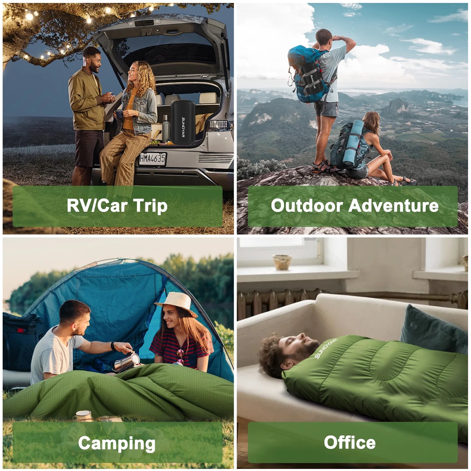 Sleeping Bag, Waterproof Portable Sleeping Bags for Adults with Compression Sack for All Season Camping, Hiking, Tent, Travel, Green