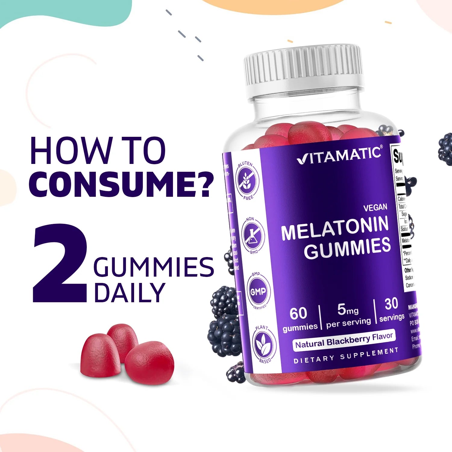 2 Pack  Melatonin Gummies for Kids & Adults - (2.5Mg 5Mg & 10Mg Doses) - 60 Vegan Gummies - Natural Sleep Aid Supplement (Total 120 Gummies)