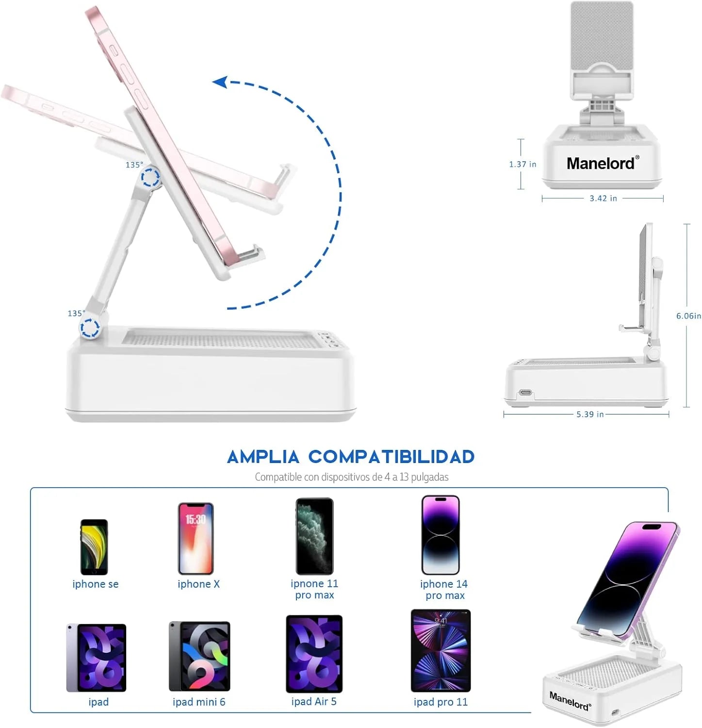 Portable Phone Stand with Speaker Bluetooth Wireless,Gifts for Men Women,Birthday for Women Men,Kitchen Gadgets for Men,Phone Holder for Desk - White