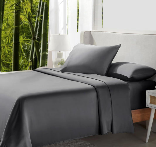 Rayon from Bamboo Sheets Split King Size Sheet Set for Adjustable Bed, Includes Twin Deep Pocket Fitted Sheets, Soft & Cooling Grey Sheets (Split King, Grey)