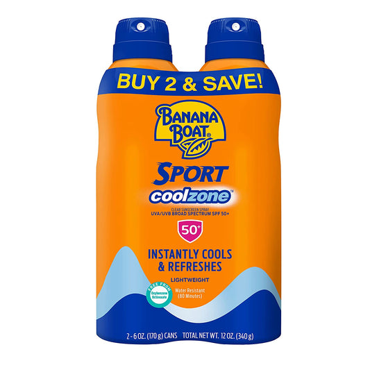 Sport Cool Zone SPF 50 Sunscreen Spray Twin Pack | Spray Sunscreen SPF 50, Sunblock, Oxybenzone-Free, 6Oz Each